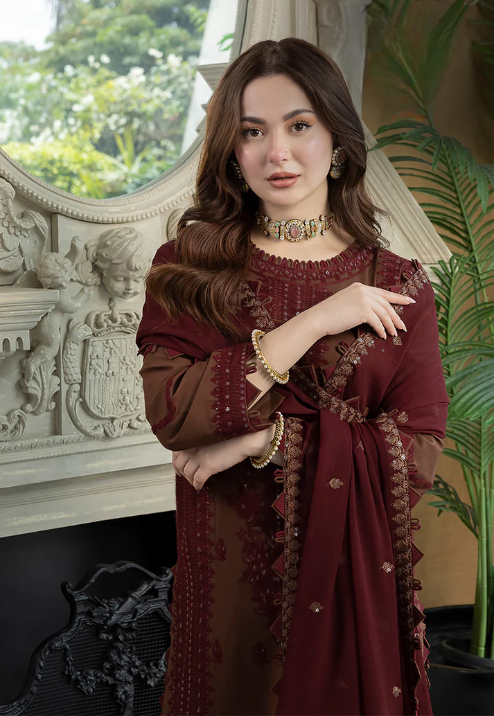 Rich Brown - 03-Piece Embroidered Lawn Suit | Ready To Wear