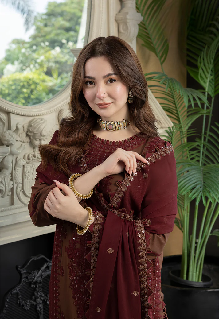 Rich Brown - 03-Piece Embroidered Lawn Suit | Ready To Wear