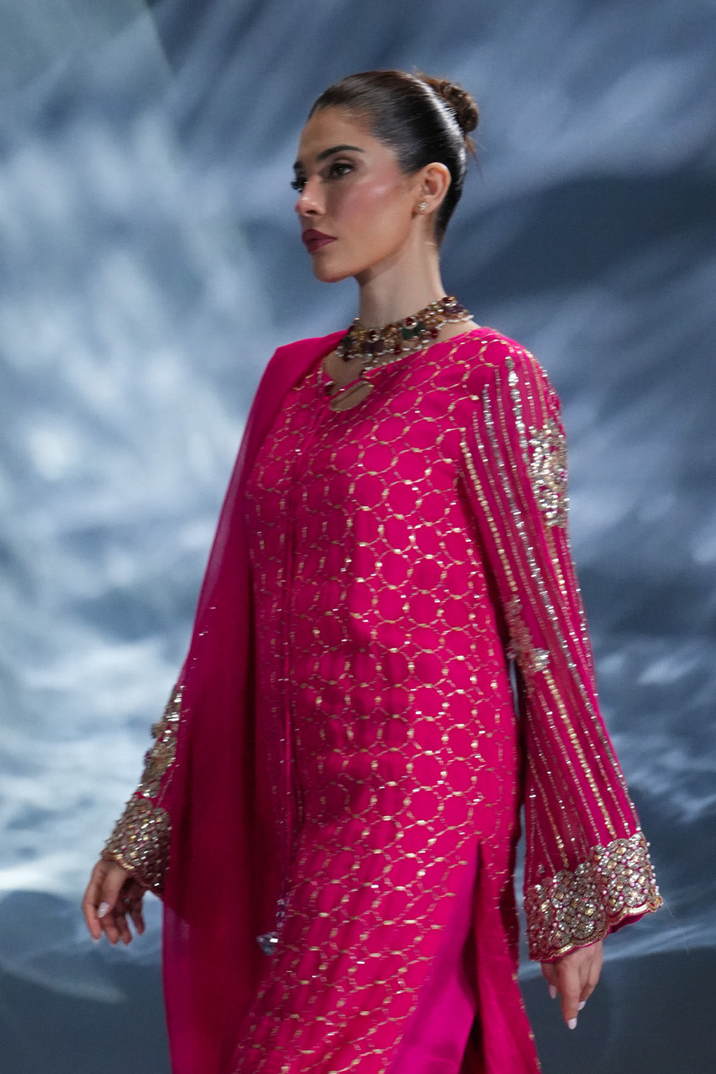 03-Piece Sequence Chiffon Dress Ready To Wear