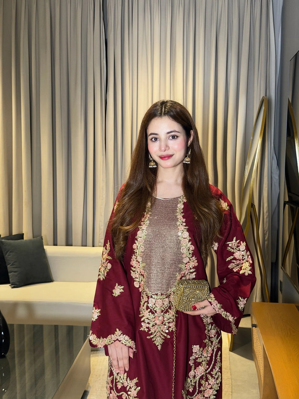 02 Piece Premium Embroidered Silk Suit - Ready To Wear