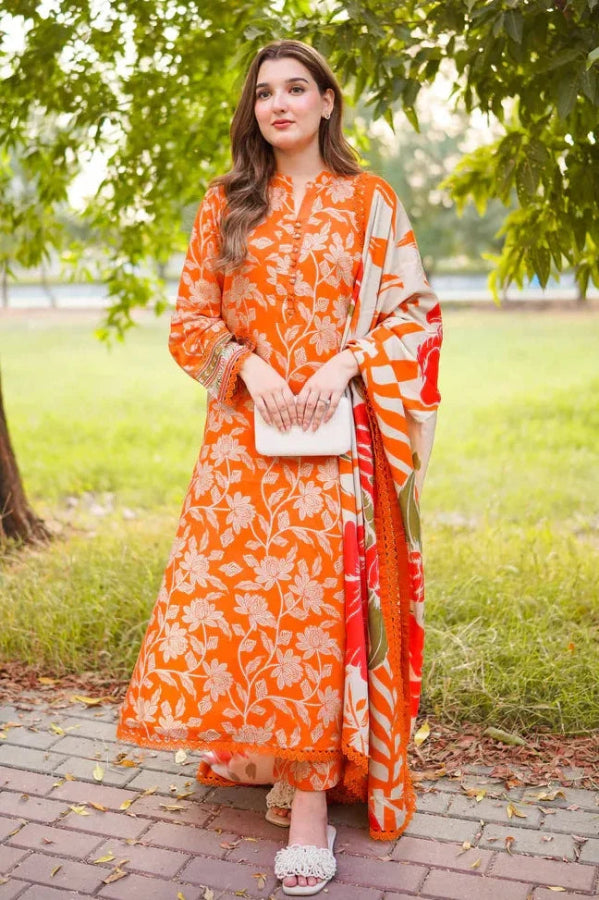 03-Piece Lawn Suit With Chiffon Dupatta | Ready To Wear