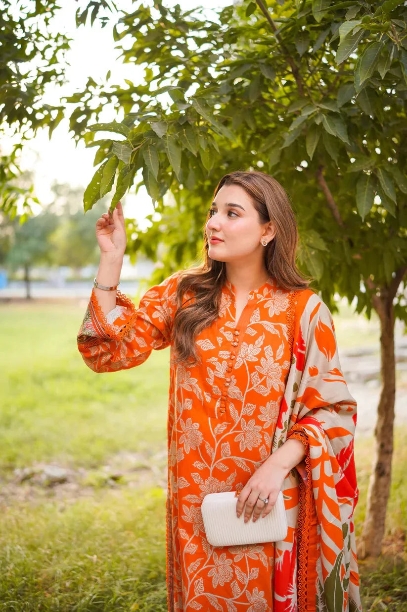 03-Piece Lawn Suit With Chiffon Dupatta | Ready To Wear