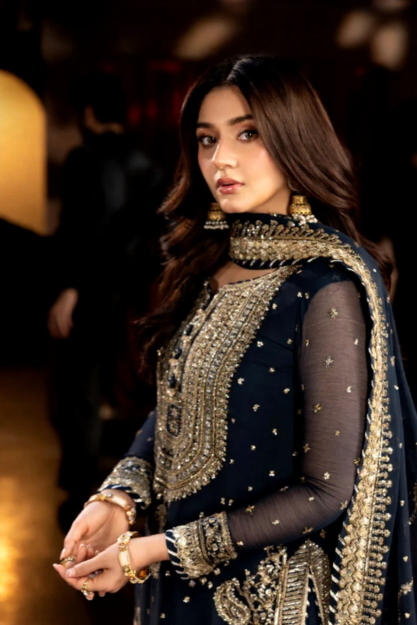 03-Piece Chiffon Suit With Embroidery - Ready To Wear