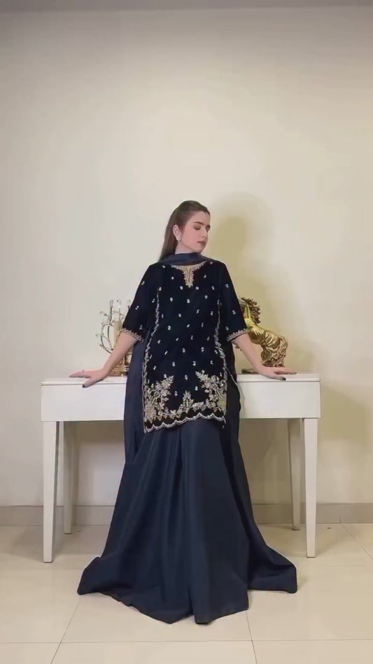 Luxury Hand-Embellished Micro Velvet Formal Suit