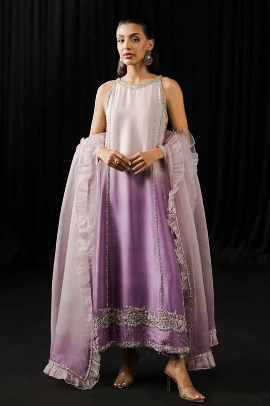 Shamoze Silk Digital Print & Embroidered 3 Piece Dress