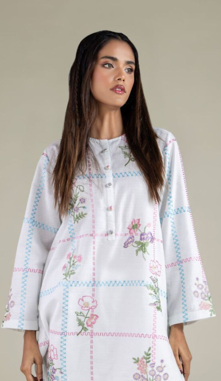 03-Piece Button Flaired Shirt and Shalwar  - Ready To Wear