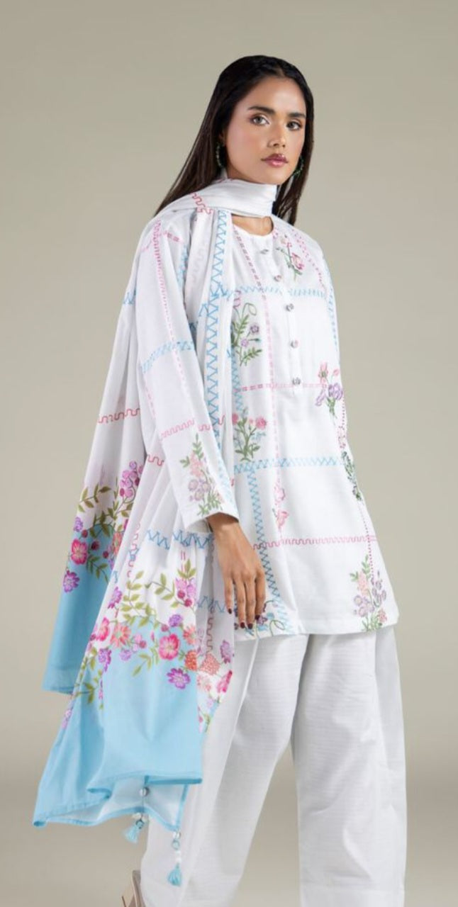 03-Piece Button Flaired Shirt and Shalwar  - Ready To Wear