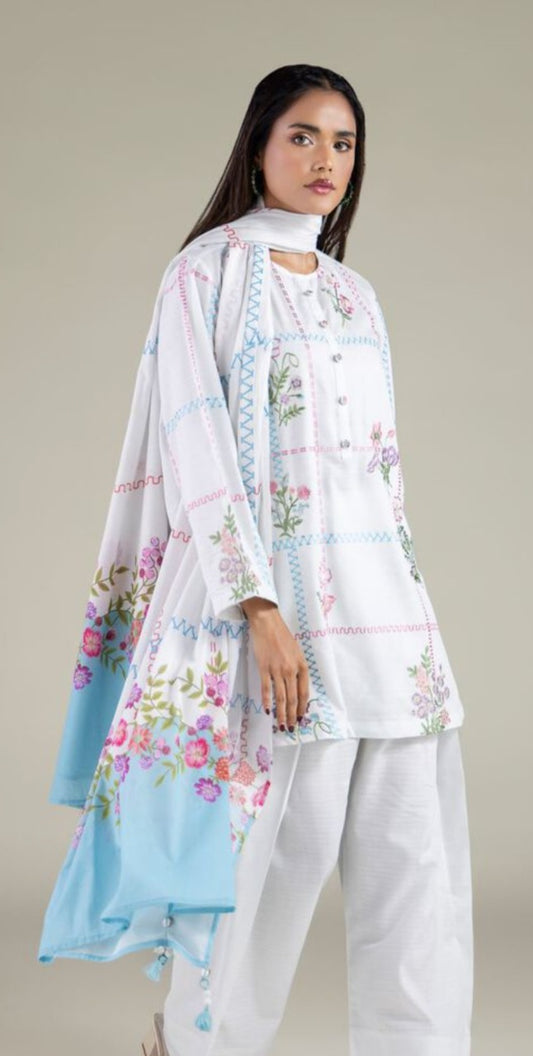 03-Piece Button Flaired Shirt and Shalwar  - Ready To Wear