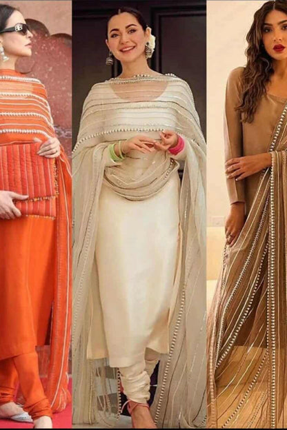 3 Piece Stitched Chiffon Dress - Ready To Wear