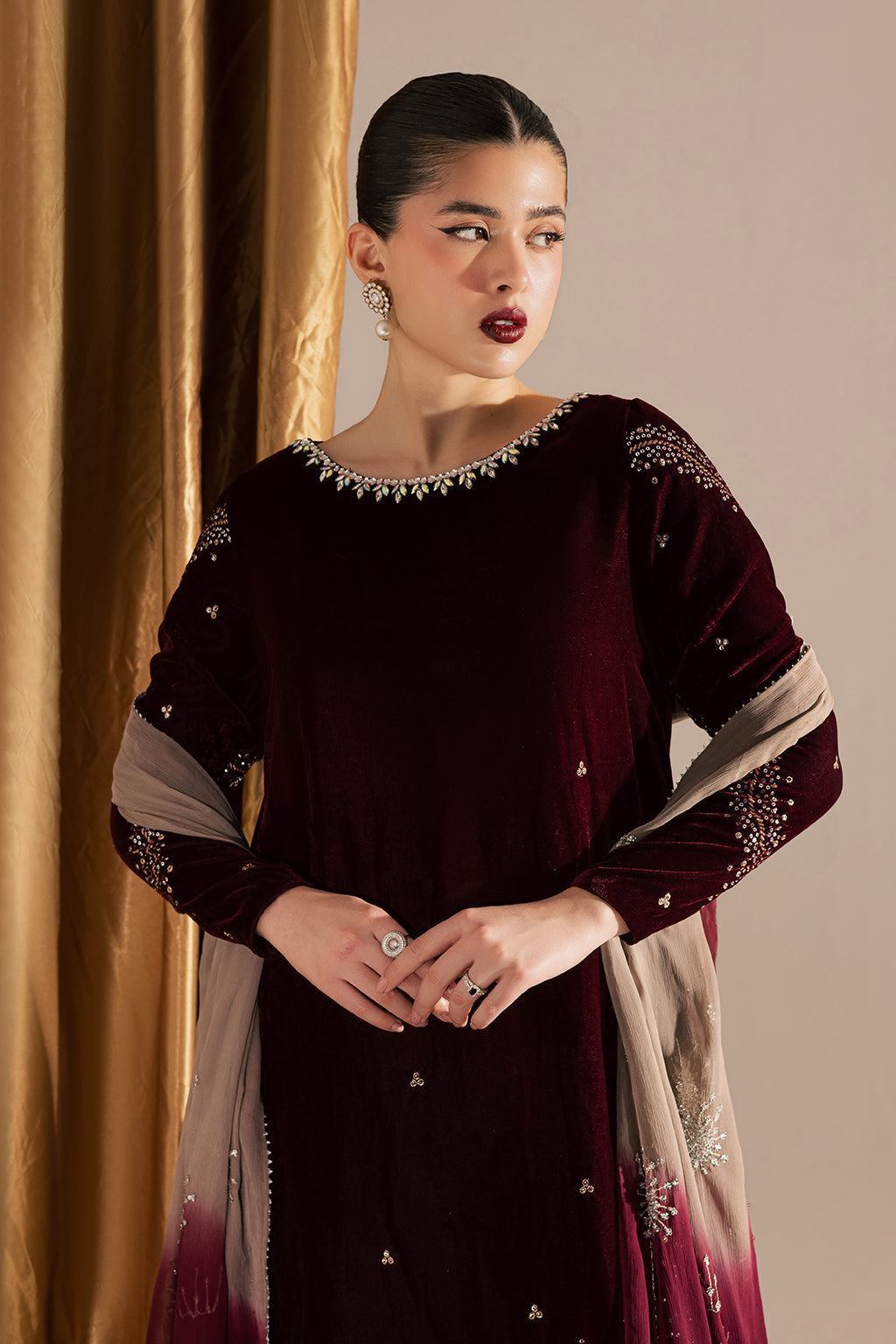 3 Piece Stitched Velvet Suit - Ready to Wear