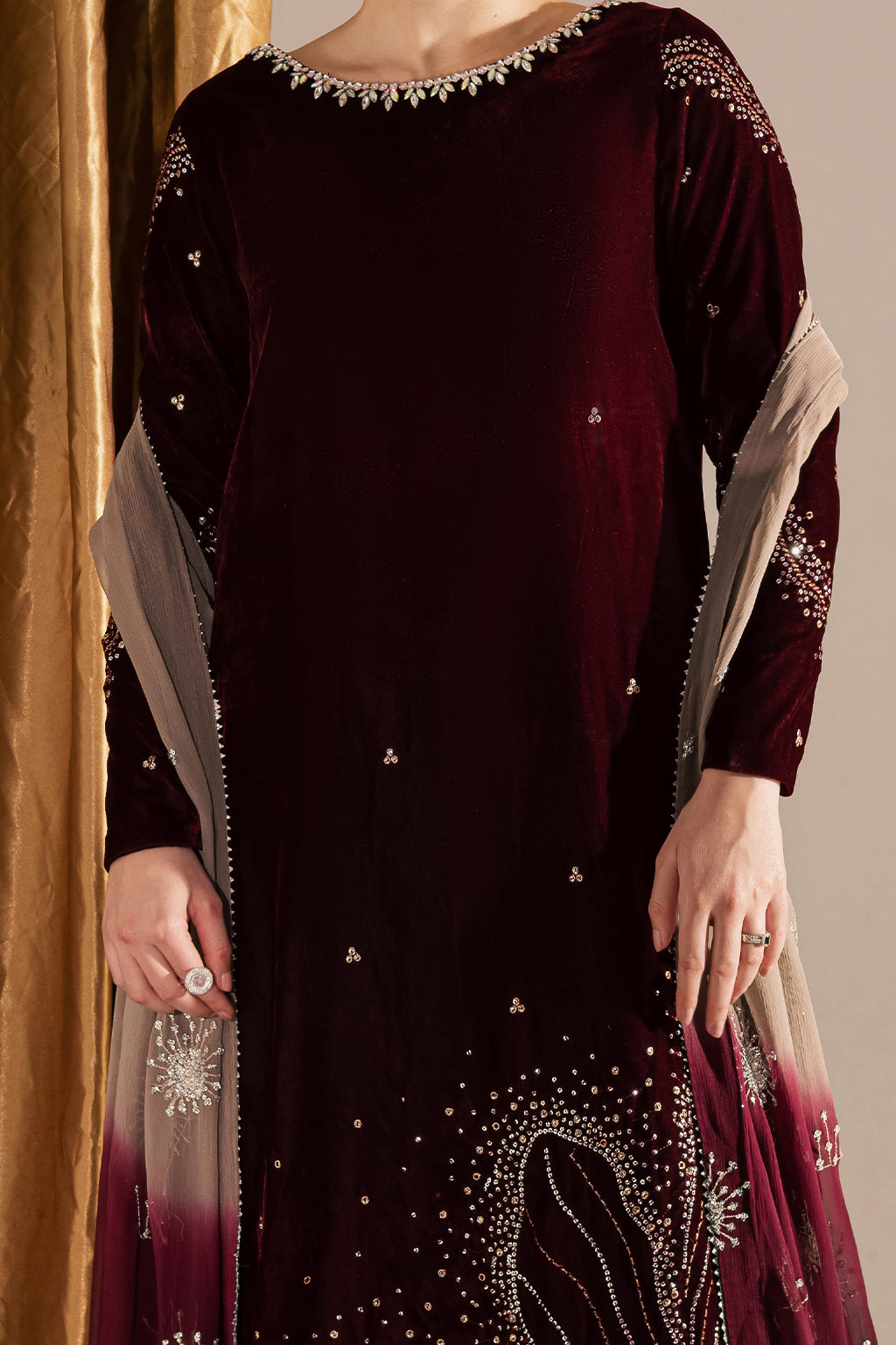 3 Piece Stitched Velvet Suit - Ready to Wear