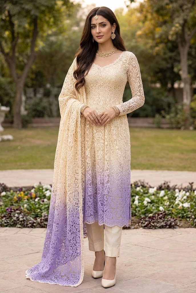 03-Piece Qureshia Net Suit With Chiffon Dupatta | Ready To Wear