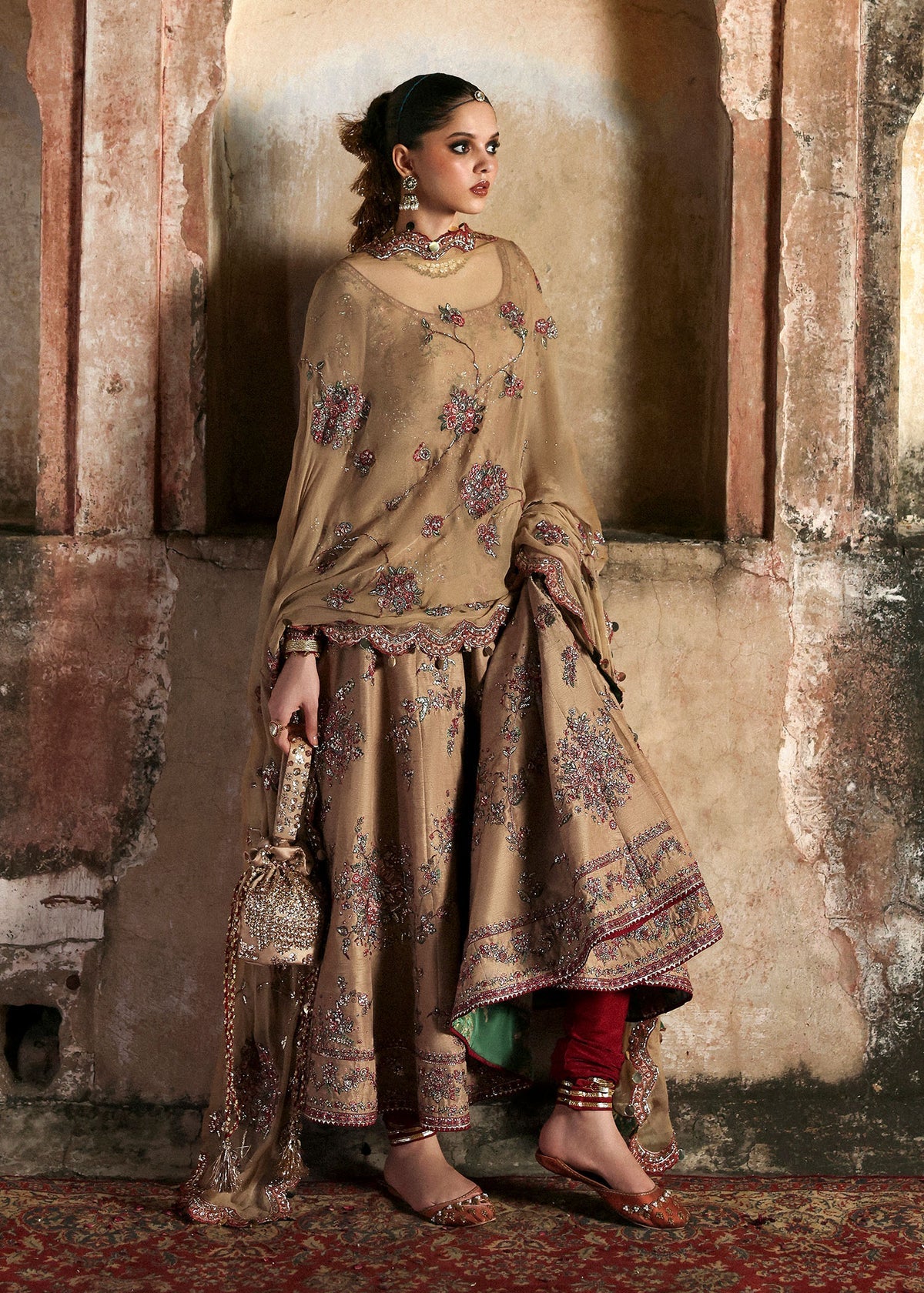 03-Piece Heavy Embroidered Korean Rawsilk With Chiffon Dupatta - Ready To Wear